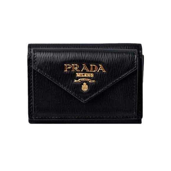 Prada Womens Vitello Move Black Leather Compact Envelope Trifold - Picture 1 of 7